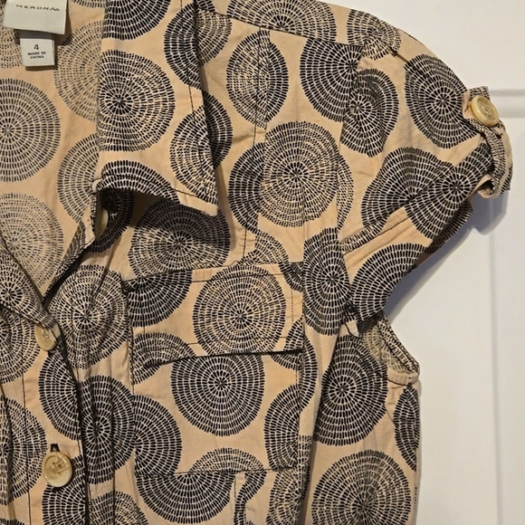 Merona Tunic Dress, Sz 4, Black, Cream, Circle Print, Drop waist, Cap Sleeve - Picture 10 of 11